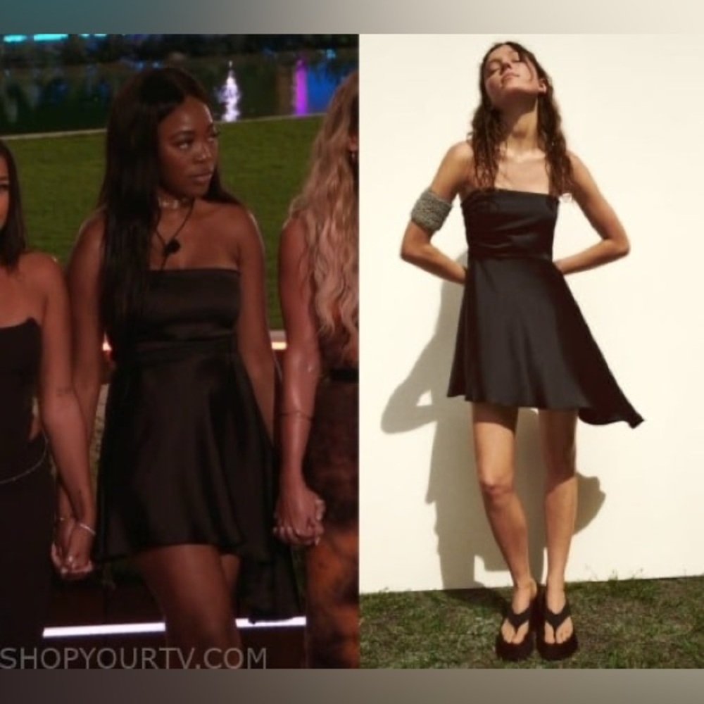 Zara Satin Effect Black Strapless Asymmetrical Draped Cocktail Dress - Size XL - Picture 7 of 9